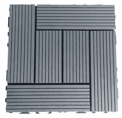 Grau geschliffene, gebürstete WPC-Terrassenfliesen für den Außenbereich, ineinandergreifende Terrassendielen 300 x 300